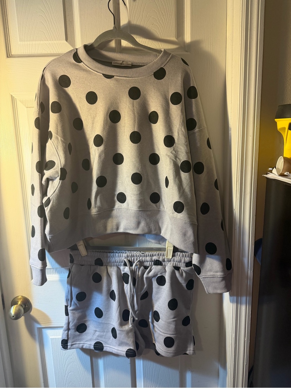 Zenana Outfitters Gray and Black Polka Dot Set